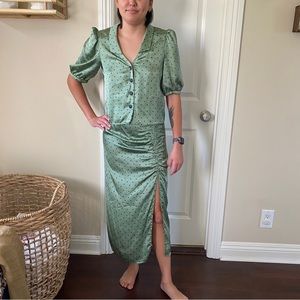 Zara Small polka dot satin top and skirt set